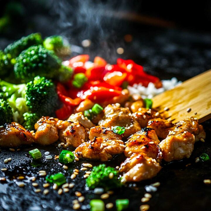 Garlic butter chicken and broccoli hibachi bowls.