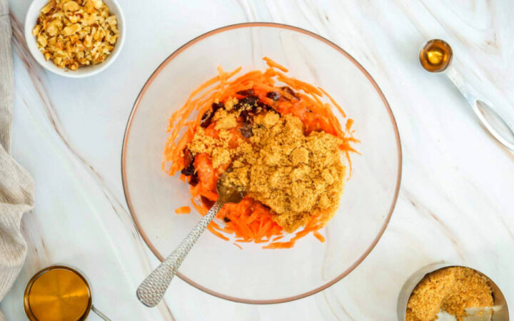 Combine carrots with wet ingredients.