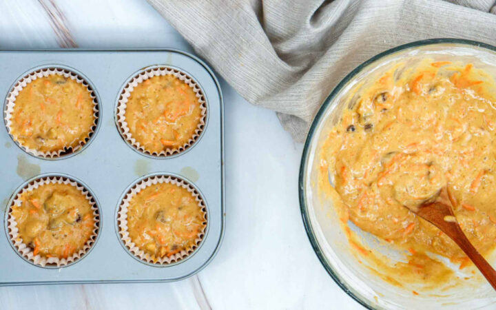 Pour batter into muffin tins.
