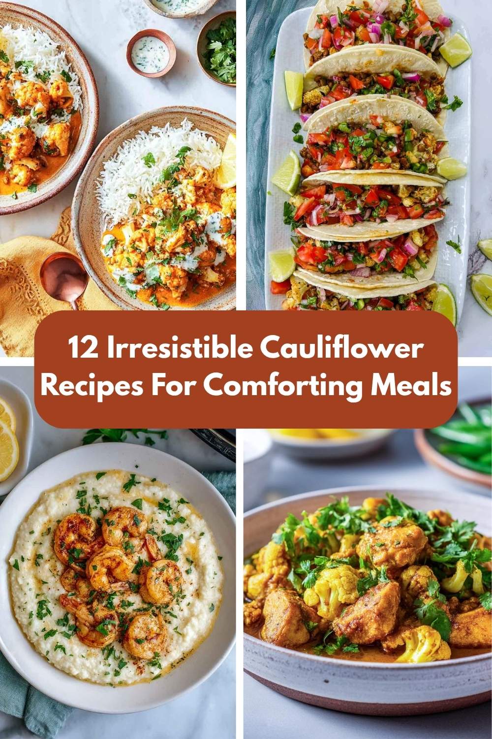 A four-image collage of cauliflower recipes.