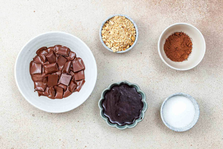 Filling ingredients placed on a beige surface.