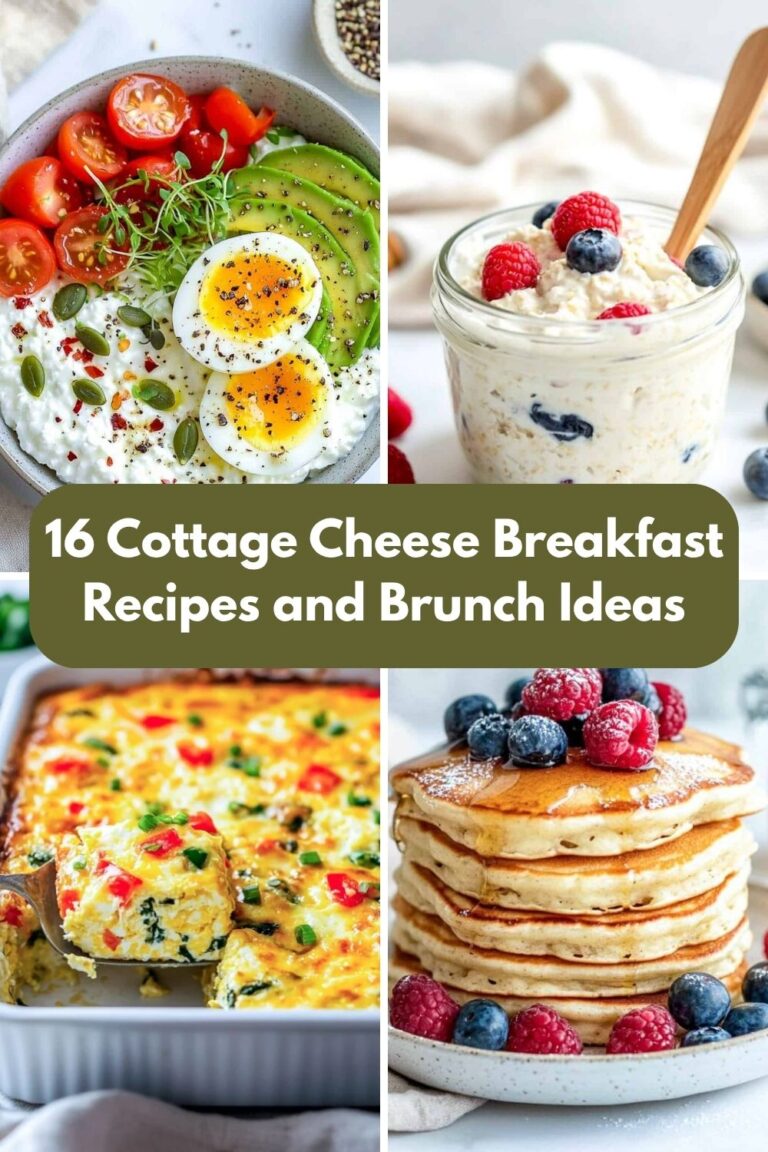 A four-image collage of cottage cheese recipes.