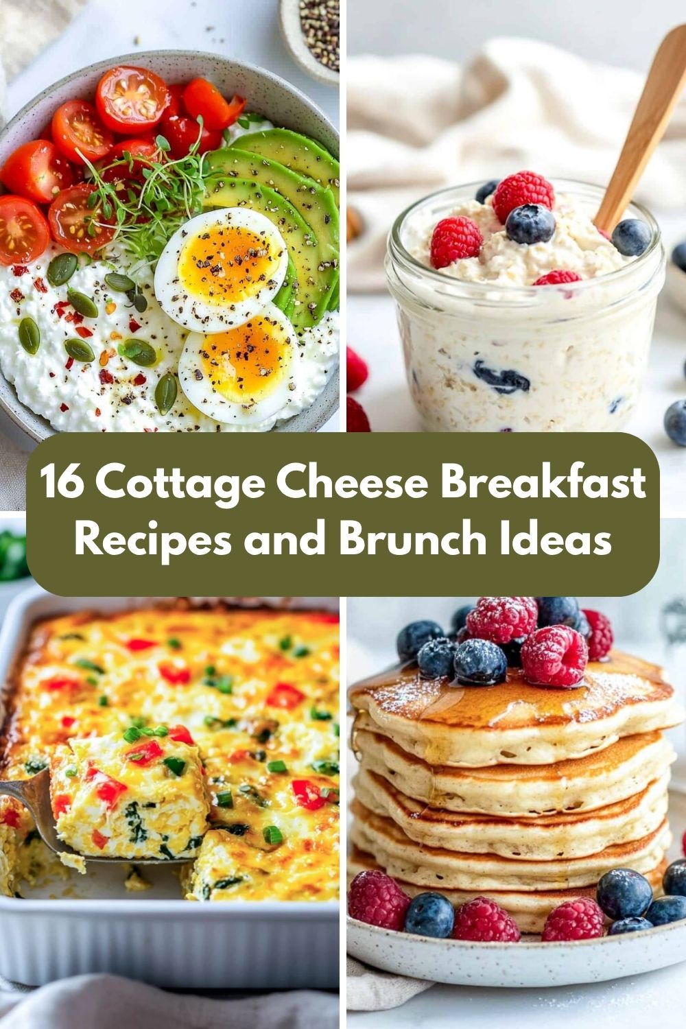 A four-image collage of cottage cheese recipes.