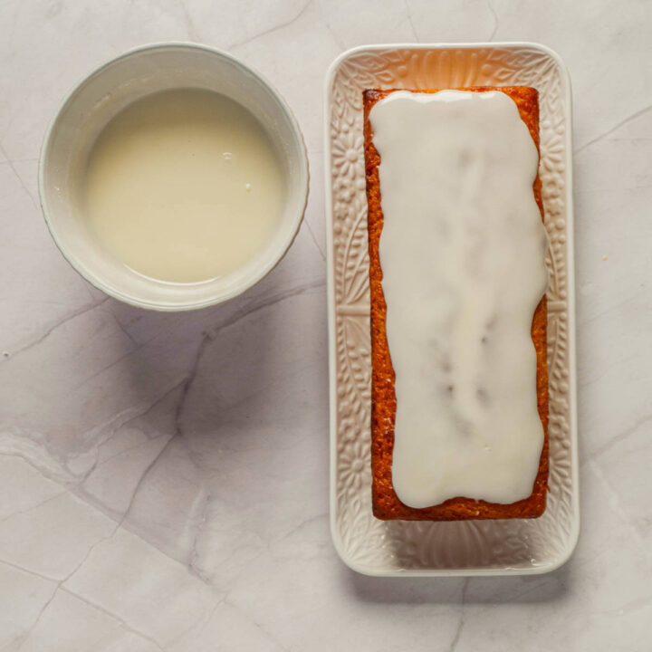 Cooled cake poured with glazed.