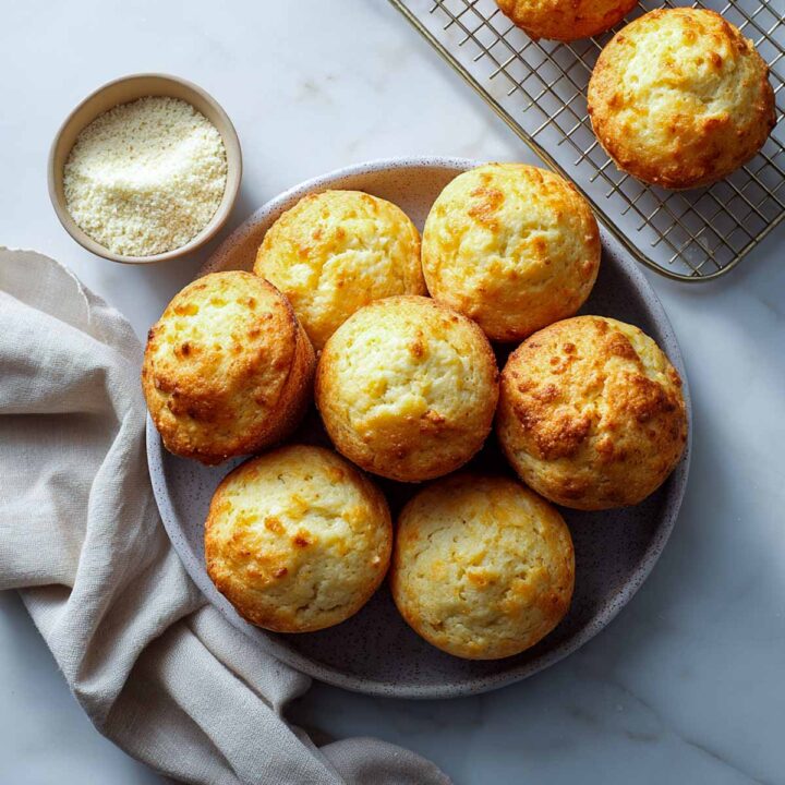 A plate full of savory cottage cheese protein muffins.