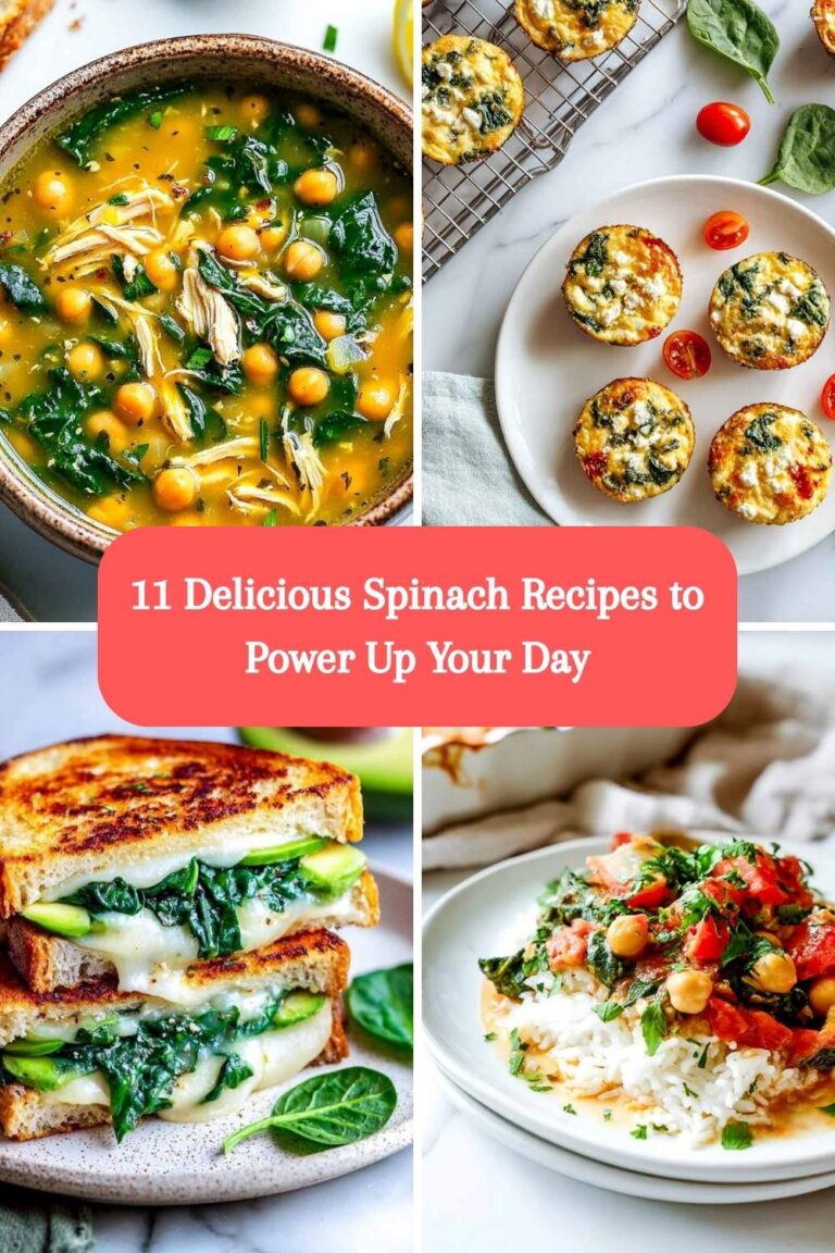 A four-image collage of spinach recipes.