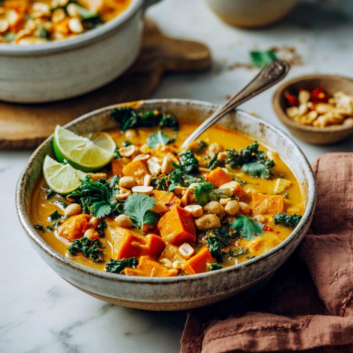 A bowl of creamy thai peanut stew.