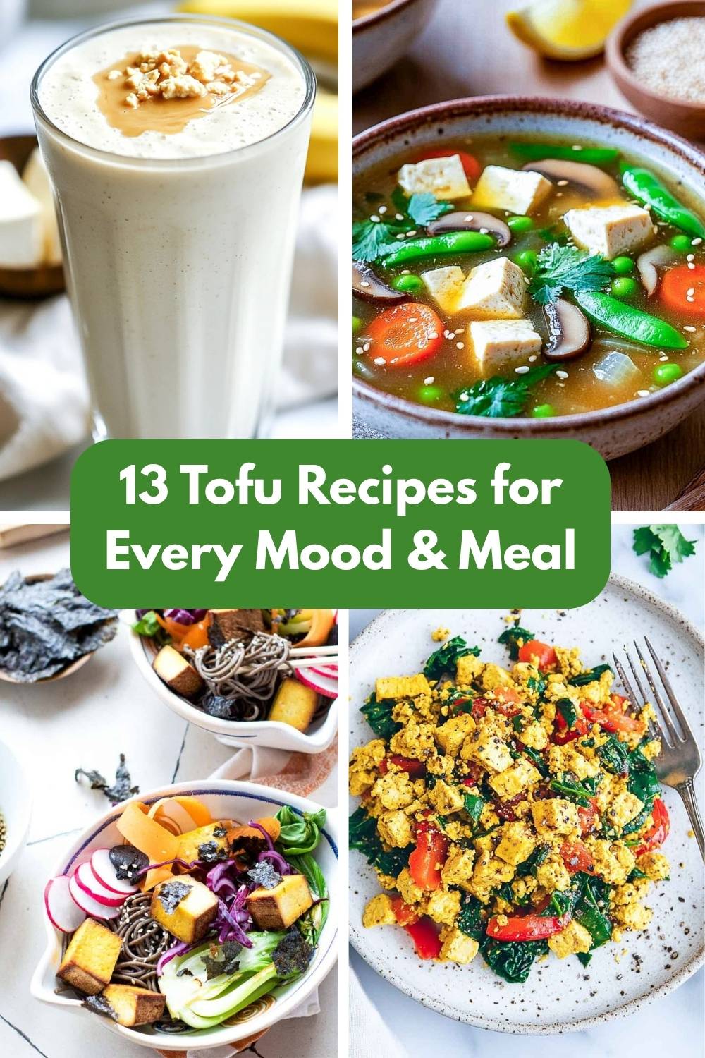 A collage of tofu recipes.
