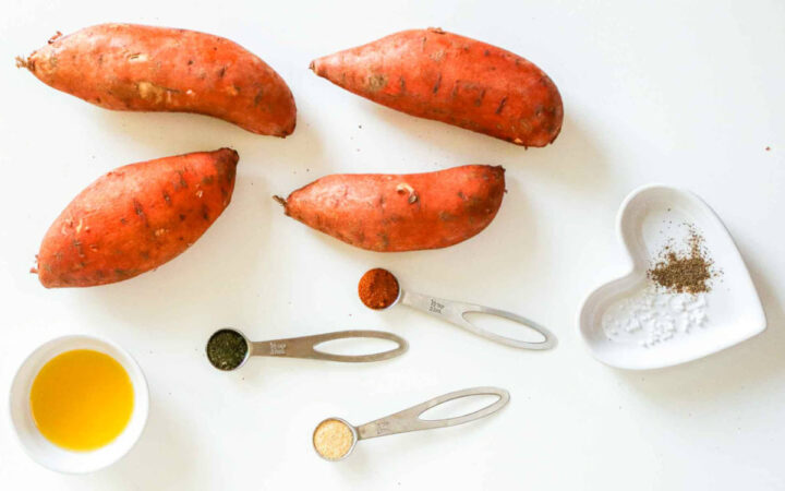 Ingredients placed on a white surface.