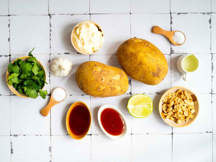 Ingredients placed on a white surface.