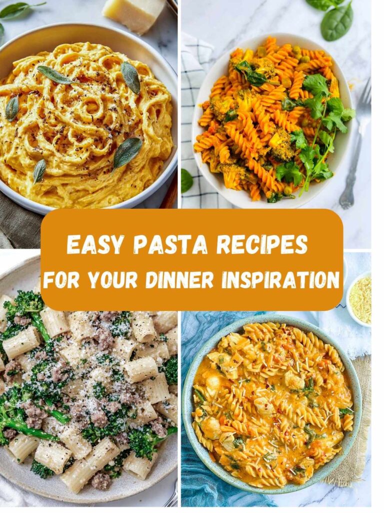 A four-image collage of pasta recipes.