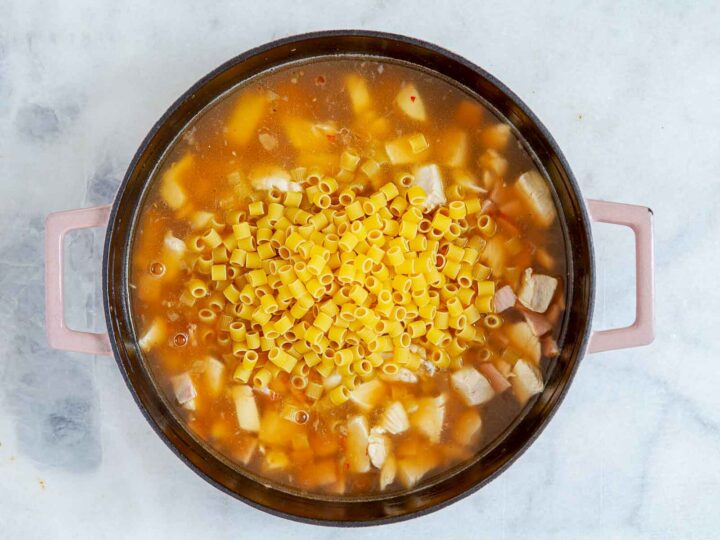 Add cubed chicken and cook for 2–3 minutes, stirring occasionally, just until lightly browned.