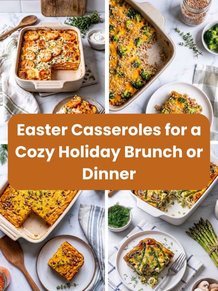 A four image collage of easter casseroles.