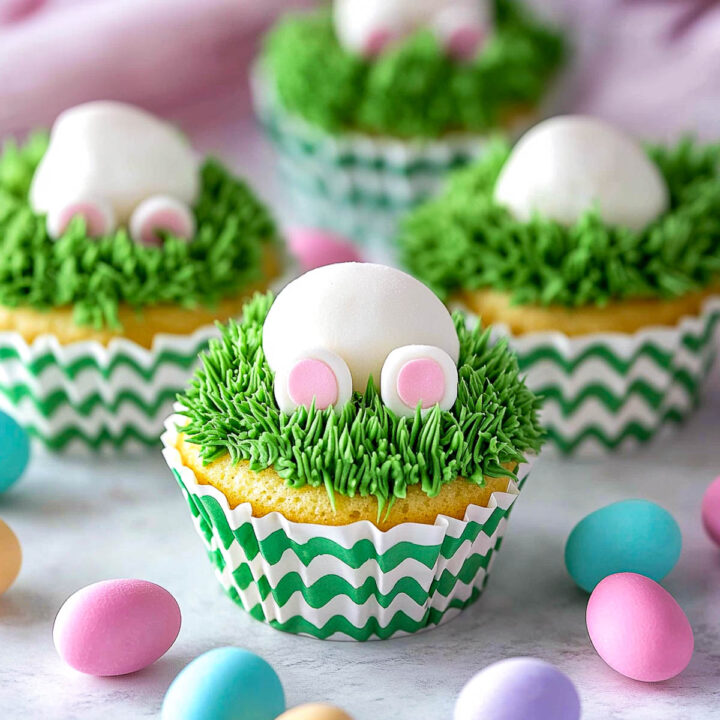 Fluffy Bunny Butt Cupcakes on a white surface.