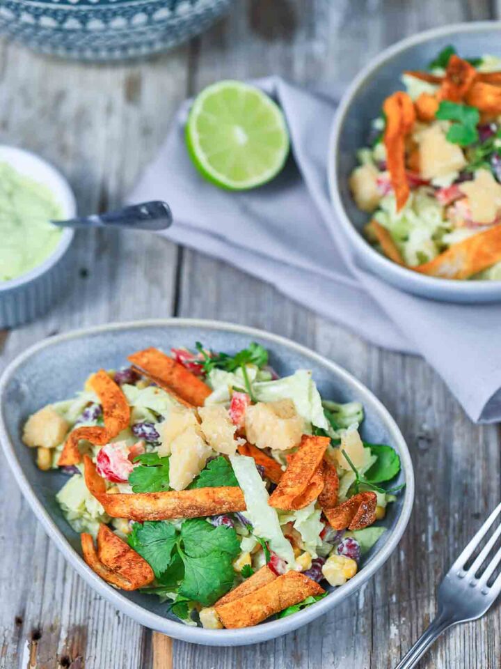 Mexican bean and corn salad served in two bowls.